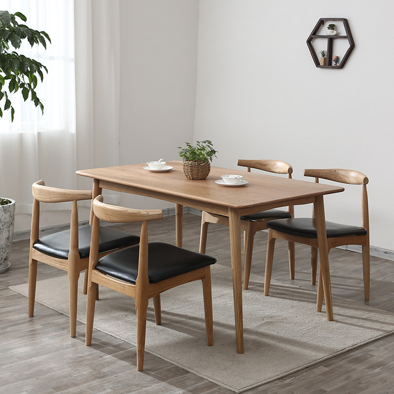 实木韩式餐桌北欧简约北橡木饭桌韩式圆腿餐桌餐椅家具