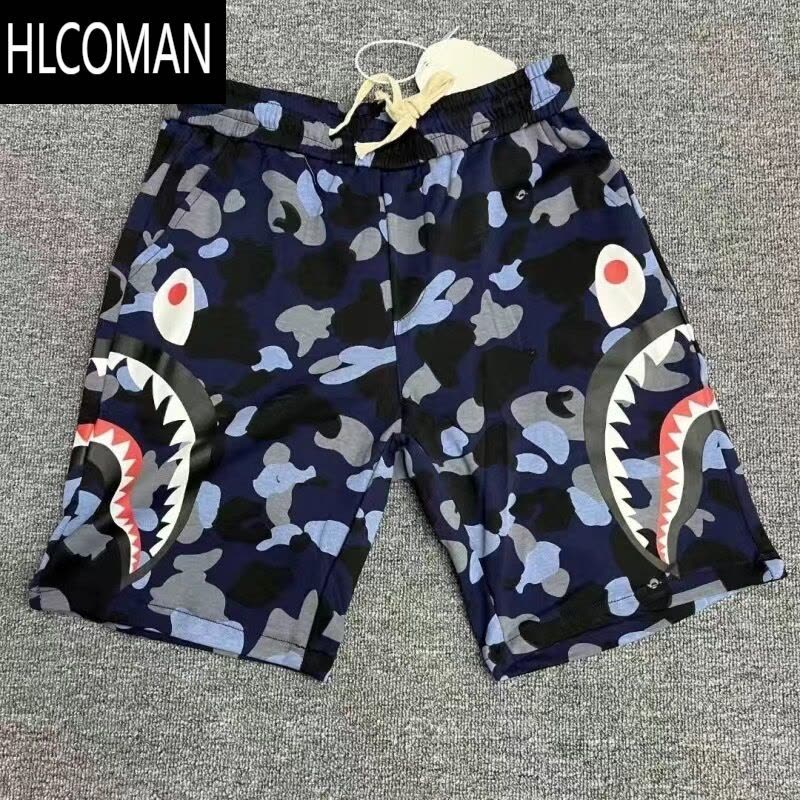 HLCOMAN日系潮牌鲨鱼印花休闲短裤男女情侣宽松运动迷彩五分裤夏季学生款图片