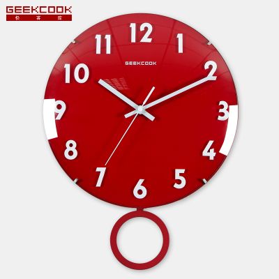 极客库(GEEKCOOK)12英寸石英钟表圆形创意时尚装饰挂钟客厅办公木质挂表时钟GK100058/GK100059 红色