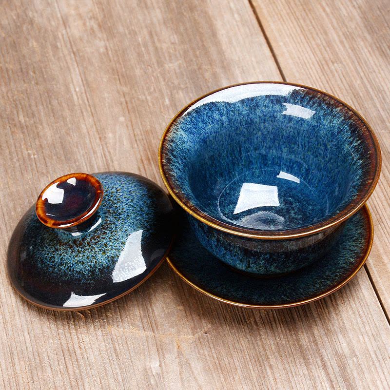 窑变建盏盖碗天目釉泡茶碗三才碗茶杯家用大号陶瓷功夫茶具泡茶器