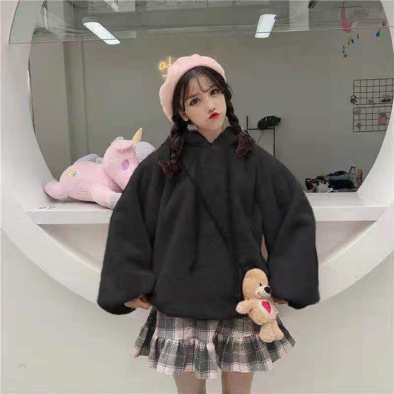 毛衣女学生冬季新款韩版宽松可爱原宿风bf加厚连帽毛绒绒卫衣外套