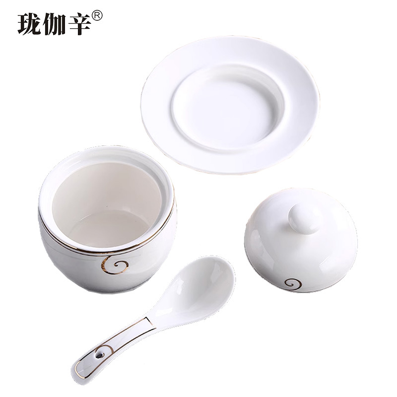 珑伽辛 包房陶瓷炖盅配碟送勺 350ML/个高清大图