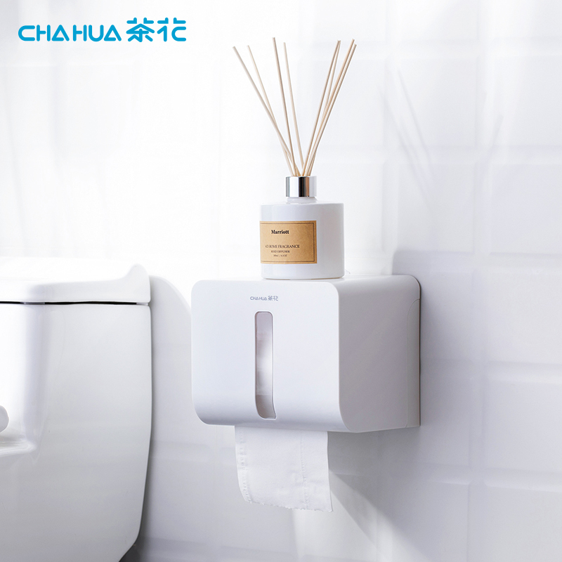 茶花(CHAHUA) 卡乐免打孔吸壁 纸巾收纳架- 255004 白色高清大图