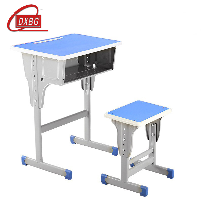 DXBG中小学生课桌椅学校培训班辅导班课桌升降儿童书桌学习课桌椅套装【工厂现做 7天内发货】 单人蓝面白边方凳款