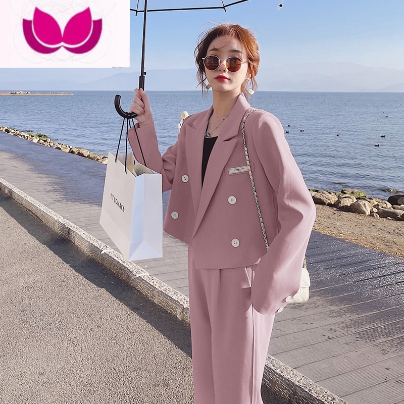 七斓粉色休闲小西装套装女小个子2023新款冷淡系高级感西服款 XL 粉色两件套