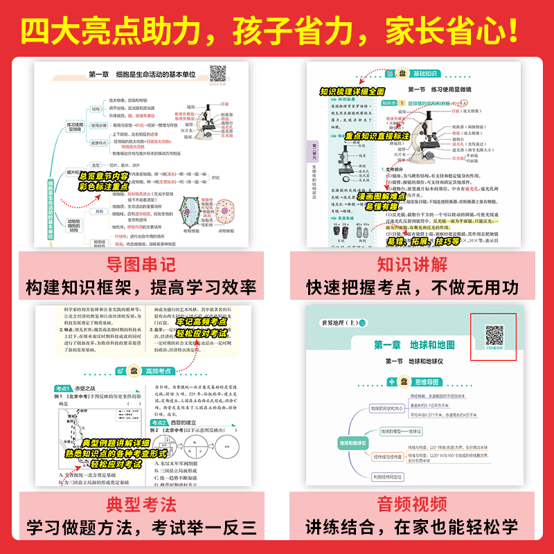 语数英物化政史地生[九本装] 初中通用 [正版]小四门初中知识大盘点必背知识点人教版政治历史地理生物启蒙书地生基础知识手高清大图