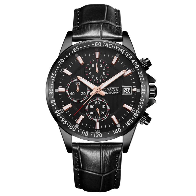 ORSGA手表男简约男士手表绿水鬼男士多功能手表防水三针六眼日历时尚休闲商务学生男表石英表腕表9026G图片