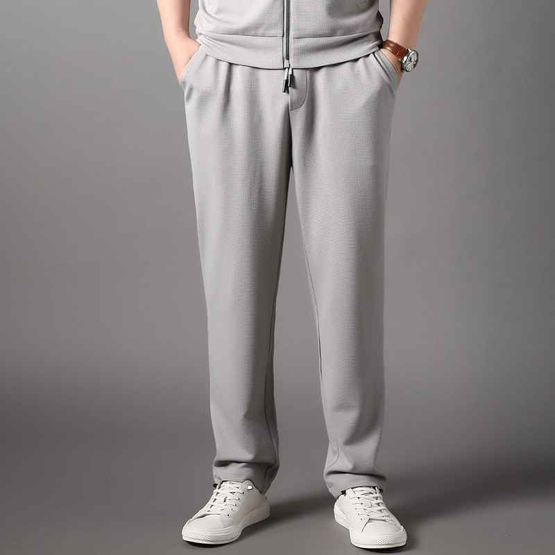 华夫格休闲套装男运动两件套春秋季棒球领长袖卫衣外套潮流长裤高清大图