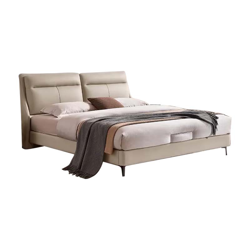 高脚现代极简真皮双人软靠包主卧次卧室真皮床 1.5*2.0米【榉木床板】 全拆驼绒独立袋床垫【2面可睡3睡感】+1柜