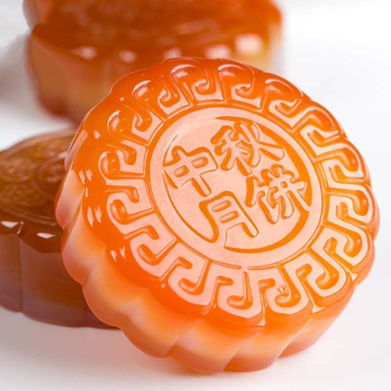 玛瑙玉月饼玉髓摆件玉石圆环把件 带证书送女朋友七夕情人节礼物