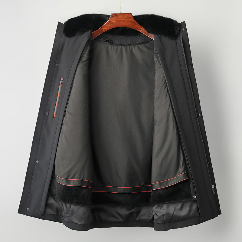派克服男款冬獭兔毛内胆水貂毛毛领皮草外套皮毛一体貂皮男装皮衣