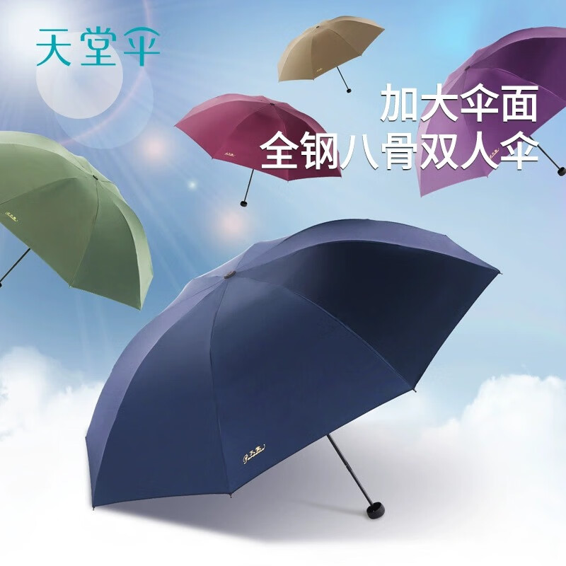 天堂30725E黑胶防紫外线晴雨伞三折 藏青(单位:把)高清大图