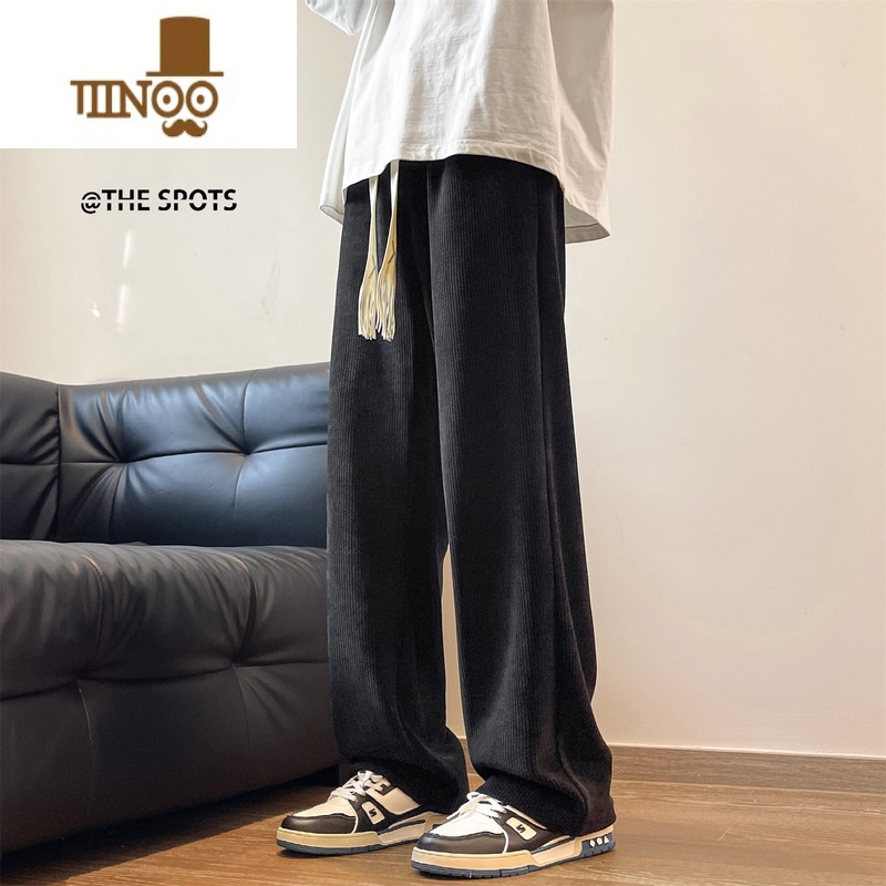 YANXU纯白色灯芯绒百搭休闲裤男秋季日系慵懒坠感裤子青少年宽松直筒A高清大图