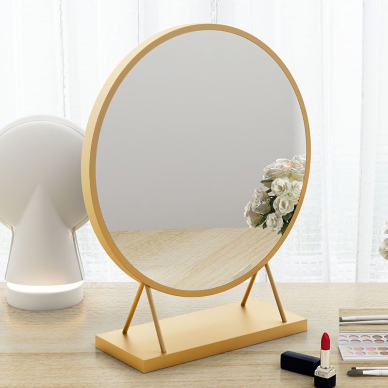工匠时光网红化妆镜圆镜金色北欧梳妆镜卧室梳妆台桌面台式大镜子简约