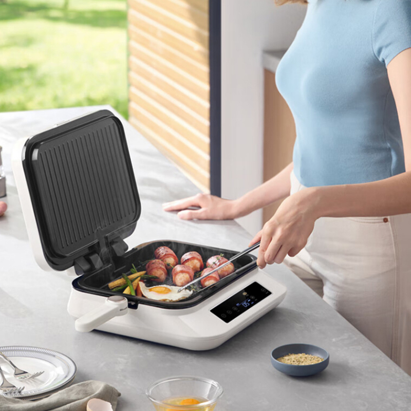 摩飞电饼铛多功能可拆洗上下盘双面加热悬浮加深早餐机白色MR8601高清大图