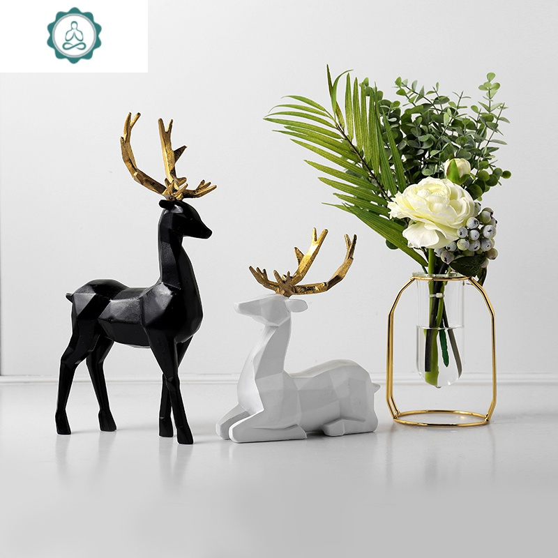 北欧几何麋鹿简约工艺品摆件创意现代客厅酒柜摆设办公室装饰封后情侣