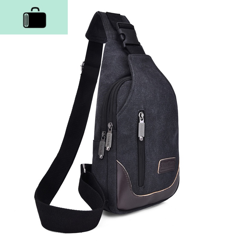 新款胸包男士斜挎包帆布单肩包韩版潮斜跨胸前包休闲小背包男包包NEWLAKE 多层插扣升级版黑色