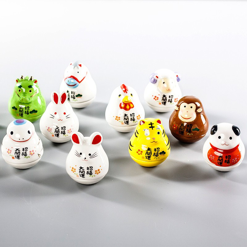 日本十二生肖迷你猫动物不倒翁陶瓷摆件生日礼品装饰品 三维工匠 龙