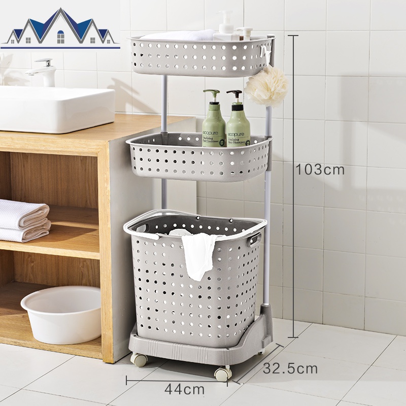脏衣篮衣服收纳筐篓北欧家用娄放浴室框桶洗衣分隔置物架 三维工匠收纳篮 三层灰色升级款