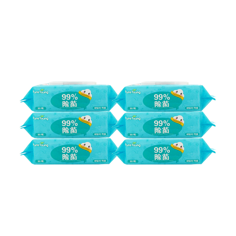 飘漾(Pure Young)婴儿柔湿巾 [99%除菌 ]泡泡除菌 泡沫除菌 80片带盖×6联包