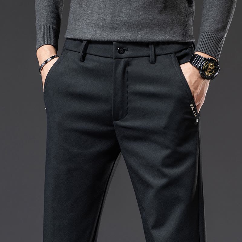 金盾(KIN DON)男士休闲裤秋冬季厚款潮黑色商务休闲裤男松紧腰修身小脚长裤子图片