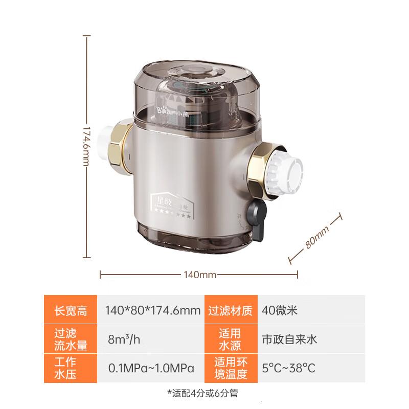 小熊(Bear)前置过滤器家用自来水过滤器净水器8T大通量水动力反冲洗可拆洗滤芯万向安装型JH-UE006