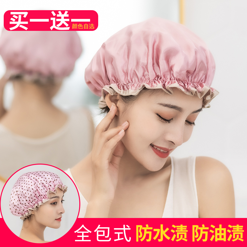 浴帽防水成人女款淋浴沐浴厨房头套洗澡头发罩洗头发帽子防油烟帽 三维工匠 圆点绿[随机]高清大图