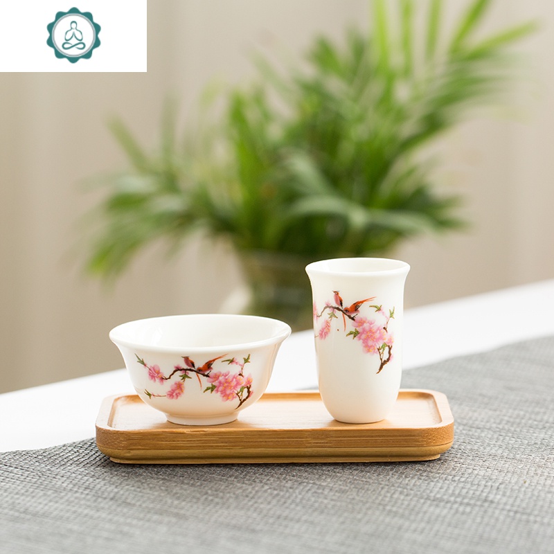 紫砂闻香杯玉白瓷闻香杯套装单杯功夫茶具茶道茶艺配件茶杯品茗杯 封后 《梅花闻香杯+茶杯》含杯垫