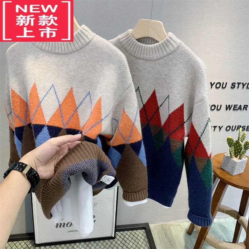 可莉允卡芙恰恰童装 中大童韩版圆领针织衫2022冬款时尚保暖毛衣潮图片