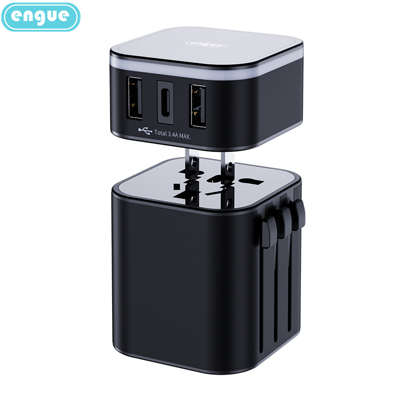 engue恩谷 劲量3.4A双USB+Type-c全球转换插头EG-701黑色