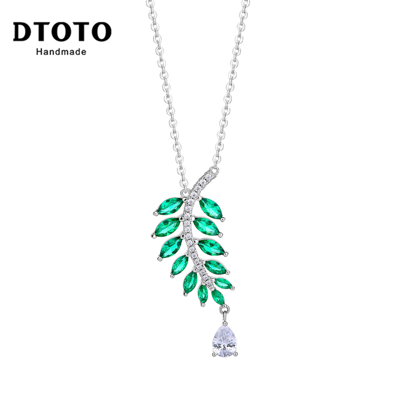 DTOTO 热带棕榈叶 镶尖晶石款 清新女士百搭925银项链