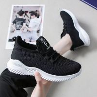2022新款飞织网面女鞋休闲跑步运动小白鞋韩版潮流透气网鞋 飞织201【黑色】 40