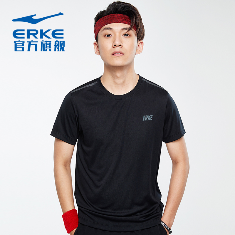 鸿星尓克男子运动服2019夏新款男子修身百搭运动T恤休闲舒适短T