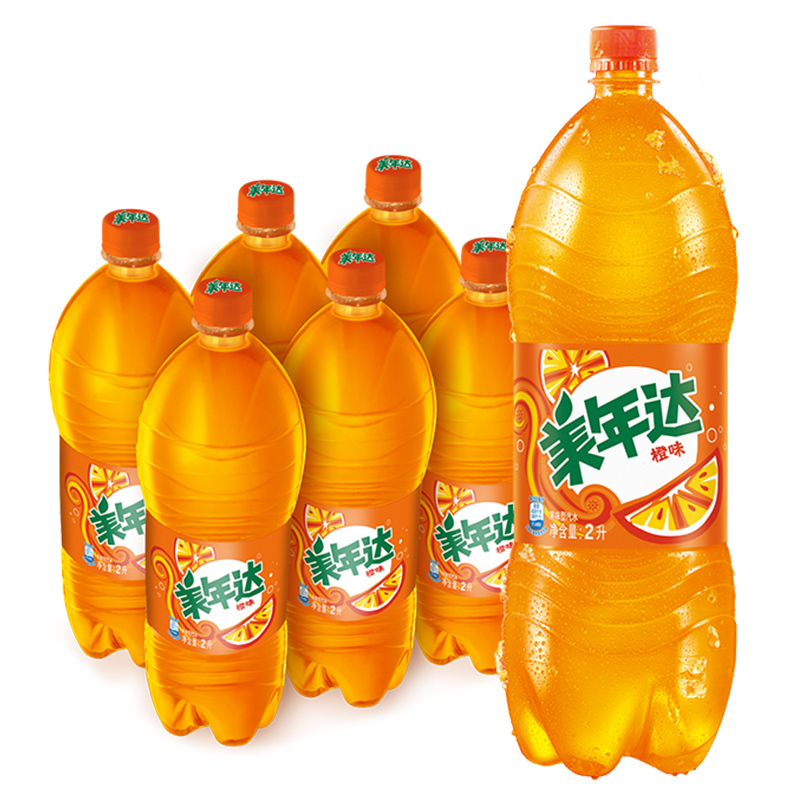 百事可乐美年达橙味汽水2l6瓶箱装碳酸饮料