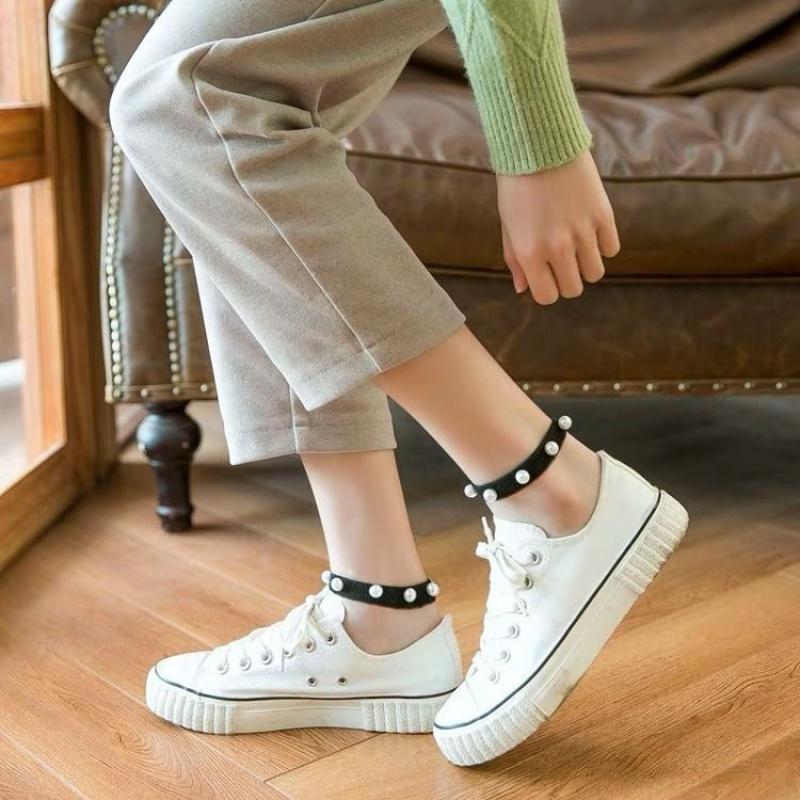 yunwuxin袜子女韩版短袜夏季薄款玻璃丝袜船袜学生日系百搭网红珍珠袜