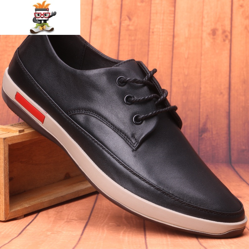 男士豆豆鞋男软底休闲皮鞋软面皮系带男鞋韩版青年潮春季皮鞋闪潮休闲