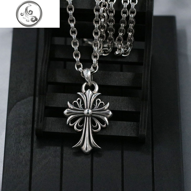 剋罗心925纯银复古潮童军花吊坠女字母项链男 JiMi高清大图