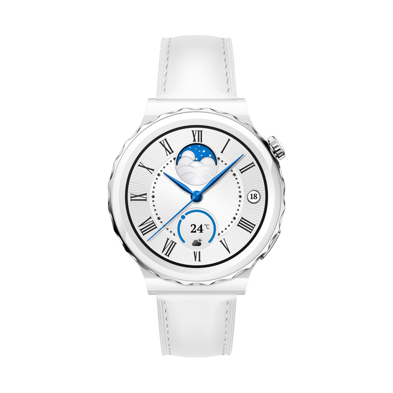 华为/HUAWEI WATCH GT 3 Pro 43mm 时尚款 银色表圈陶瓷表壳 白色真皮表带 智能手表 运动手表 女性生理周期管理2.0 ECG心电分析 无线快充 蓝牙通话