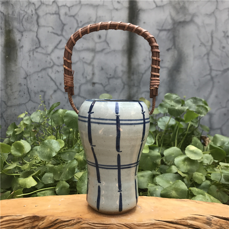 景德镇 中式仿古青花 水培 手工拉坯 手绘图案花瓶陶瓷摆件花器 三维工匠 荷花图高清大图
