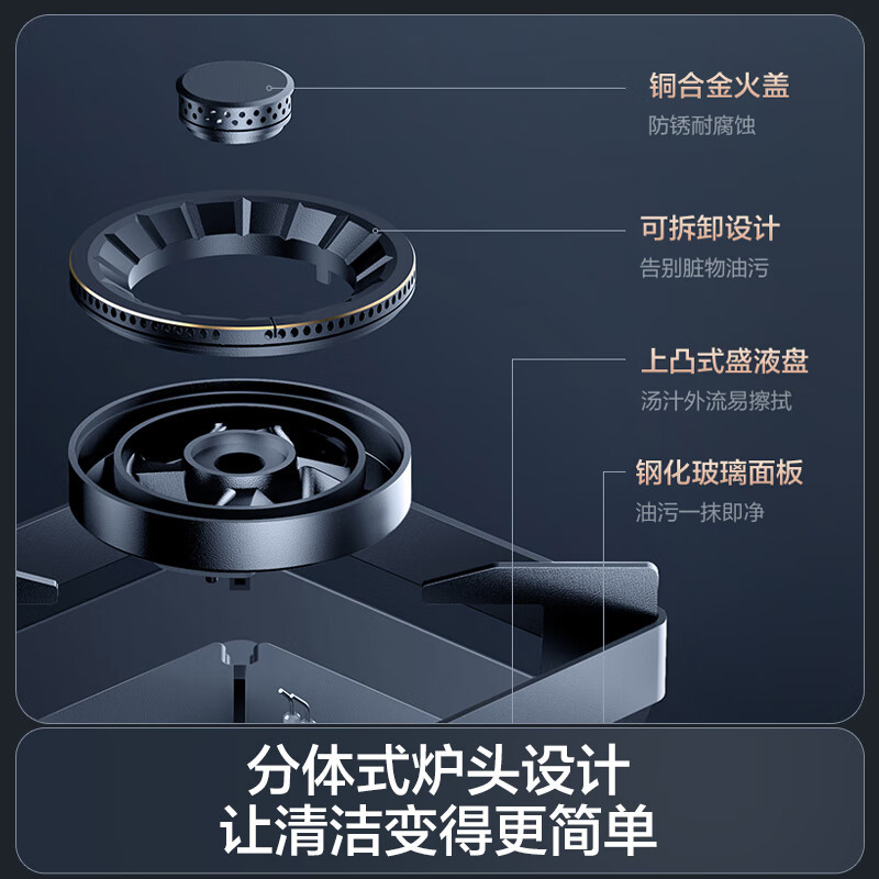 华帝(vatti)5.5KW燃气灶天然气双眼灶具 一键爆炒家用猛火 嵌入式充电/电池两用全进风玻璃灶台i10095B