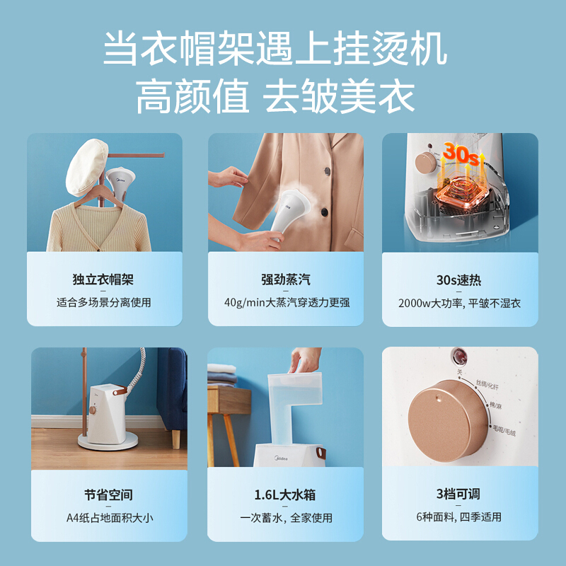 美的(Midea)挂烫机YBJ16S2家用 蒸汽熨斗可分体式熨烫机电熨斗 (带熨衣板)