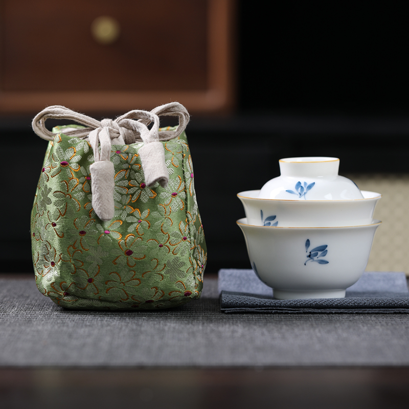 MULTIPOTENT 旅行功夫茶具套组中国白瓷手绘蝴蝶兰快客杯陶瓷便携旅行茶具高清大图