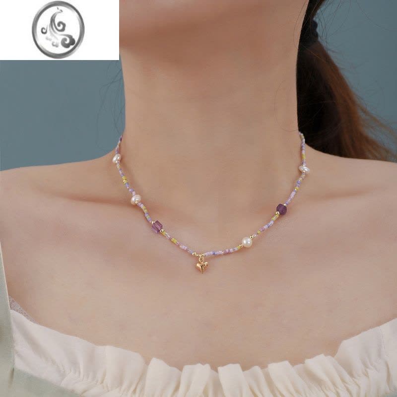 JiMi十里间[这~个好看辽~要自留了]甜美水晶淡水珍珠爱心项链锁骨链图片