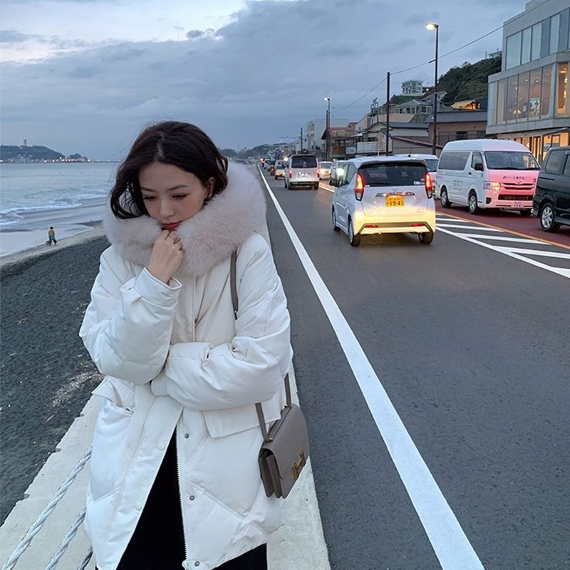 羽绒服女中长款韩版加厚大毛领过膝冬OUJIE05