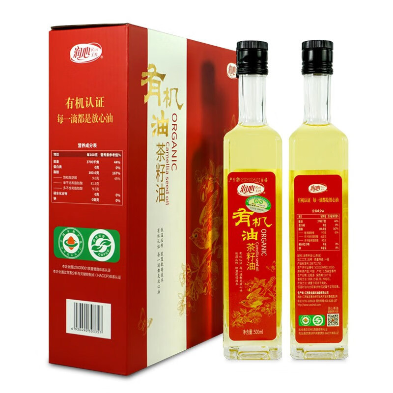 润心山茶籽油低温压榨营养丰富纯净健康红白礼盒500ml*2高清大图
