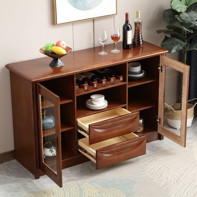 青木川 实木餐边柜酒柜一体靠墙矮柜高柜客厅餐厅家用小户型1.3米双门厨房置物架碗柜备餐柜茶水柜收纳储物柜高清大图