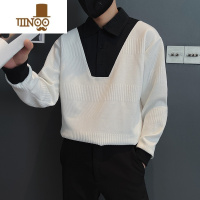 YANXU感翻领卫衣男士潮流针织衫网红上衣服潮牌痞帅外套 2XL 白色