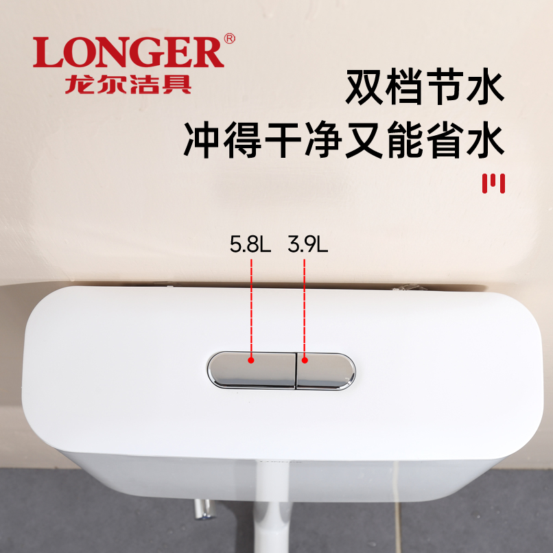 LONGER龙尔洁具 挂壁式节能冲水箱卫生间蹲便器蹲厕便池蹲坑厕所水箱节能冲水箱家用挂壁式 LE-8742-1高清大图