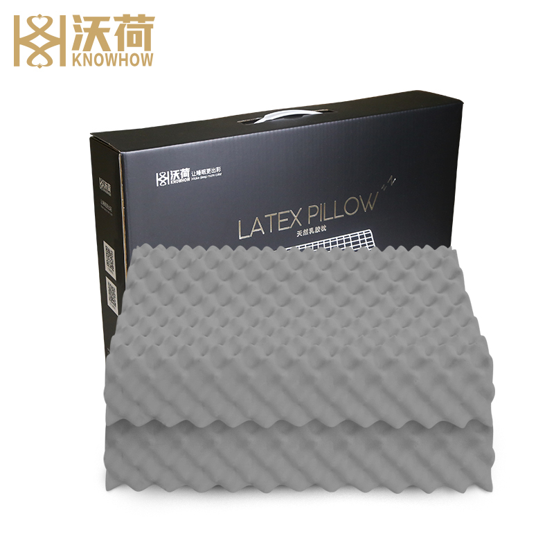沃荷(KnowHow)泰国进口天然乳胶成人防螨竹炭狼牙颈椎枕橡胶枕头枕芯乳胶枕(一对)