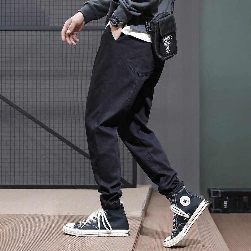 工装裤休闲裤男小脚裤修身裤子韩版潮流束脚哈伦裤夏季九分裤男装yuan